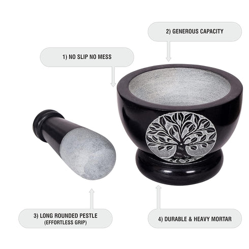 Mortar and Pestle - Heavy Duty Polished Hard Stone Grinder for Spices, Herbs, and Seasoning
