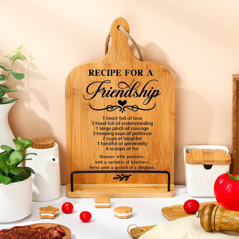 Best Friend Birthday Gifts for Women Bamboo Cookbook Stand Friendship Gifts BFF Gifts Bestie Gifts Recipe Book Holder Inspirational Gifts Kitchen Gift Friend Cutting Board for Women Men