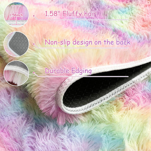 2x3 Small Area Rug Unicorn Rainbow Rugs for Girls Bedroom Soft Fluffy Shag Fuzzy Pink Carpet Princess Rug for Girls