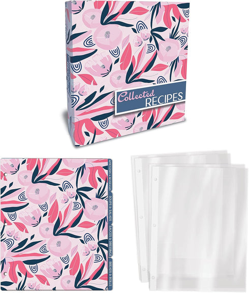 Better Kitchen Products Recipe Binder, Full Page 3 Ring Standard Binder Organizer Set (with 50 Page Protectors & 12 Category Divider Tabs) 11.5" x 12" Floral Design by Better Kitchen Products