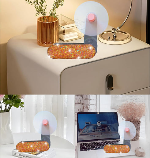 Portable Handheld Fan Rechargeable with Bling Diamond Glitter, Small Personal Mini Fan for Travel