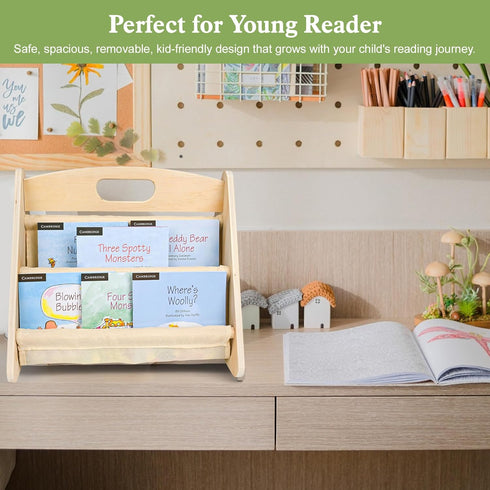 AZSKY Double-Sided Toddler Bookshelf for Kids, Montessori Bookshelf to Display Books, Sling Book Rack Organizer