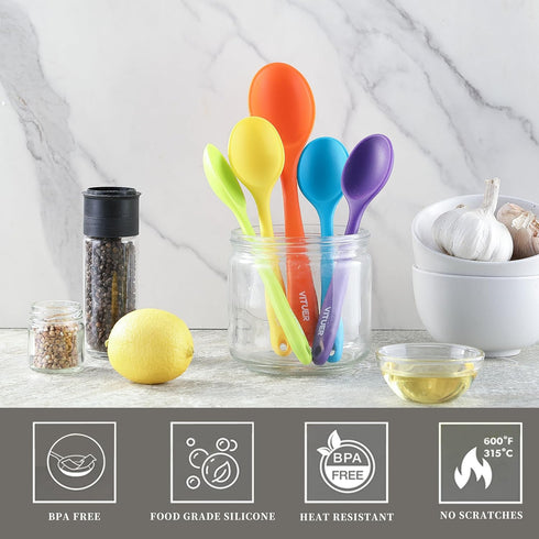 5PCS Silicone Serving Spoons Set, Vituer Heat Resistant Kitchen Spoons for Cooking, Mixing, Stirring, Dishwasher Safe