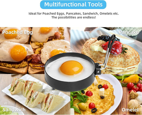 Eggs4 Pack 3.5" Stainless Steel Egg Rings for Frying - Round Non Stick Griddle Rings with Oil Brush, Egg