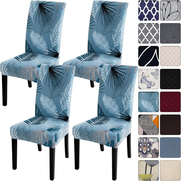 SearchI Summer Pattern Dining Room Chair Covers Set of 4, Stretch Printed Parsons Slipcovers, Blue