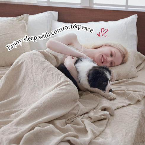 Simple&Opulence 100% French Linen Pillowcase, Queen Size Set of 2, Washed Solid Color Embroidered, Soft Durable