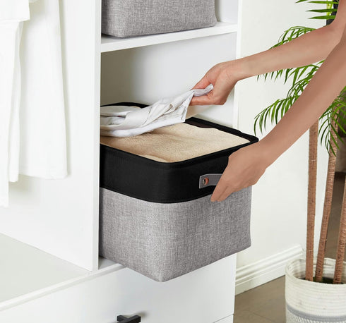 DECOMOMO Fabric Storage Bins, Large Decorative Closet Organizer Bins with Handles for Nursery and Toy Storage, Grey and