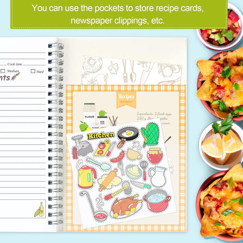 PECULA Recipe Book, 5.6"x 8.2" Blank Recipe Notebook to Write Your Own Recipes, Holds 170 Recipes