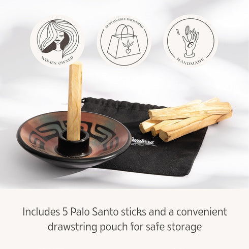 Luna Sundara Authentic Peru Pottery Palo Santo Stick Holder and Incense Holder with 5 Palo Santo Sticks (Peach)