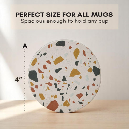 Set 6 (Sunset) Absorbent Terrazzo Drink Coasters with Holder, of Ceramic Stone Coasters for Drinks, Water-Absorbing