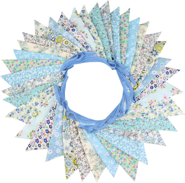 10M Triangle Bunting Banner, 36 Pcs Cotton Flags for Birthday Party, Wedding, Baby Shower, Blue