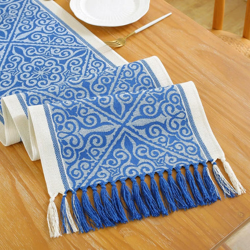 13 48 Inch Floral Coffee Table Runner for Living Room Kitchen Farmhouse Bordered Dining Table Runner with Fringe