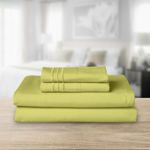 1500 4-Piece Set, Elegant Comfort Luxurious Premium Hotel Quality Microfiber Three Line Embroidered Softest Bed Sheet