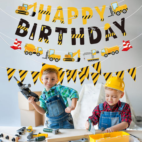 Maniaacer Set 5 Construction Birthday Banners Vehicle Truck Paper Garlands Construction Pennant Flags Bunting Banners