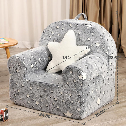 MOMCAYWEX Little Star Kids Sofa with Star Throw Pillow, High Back Toddler Chair Glow in The Dark for Boys and Girls