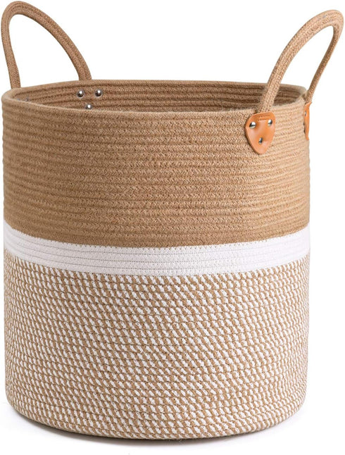 CHICVITA Extra Large Woven Storage Basket with Handles, Laundry Basket Toy Towels Jute Blanket Basket, 16" x 16"