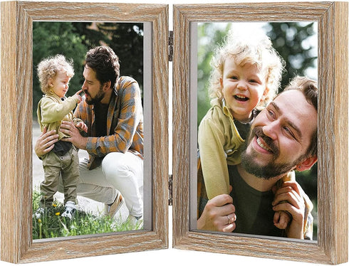 AVEAX Double 5x7 Picture Frame, Wood Grain Photo Frame, Shadow Box Frame