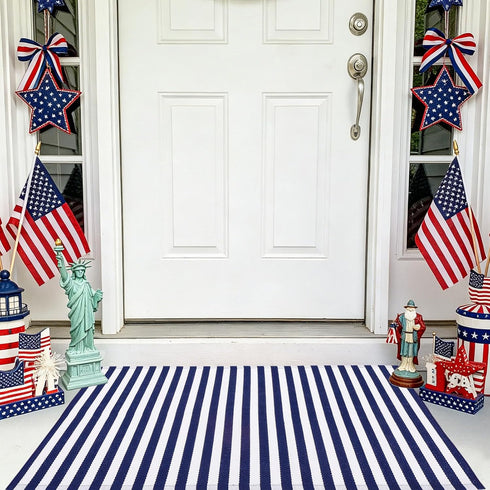 4th 27.5"x43" Summer 27.5"x43") CAINANEL Blue and White Striped Rug of July Door Mat Front Porch Rug Independence Day