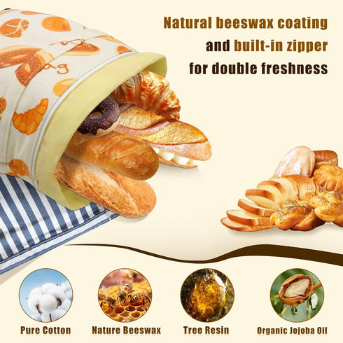 2 Pack Beeswax Bread Bags for Homemade Bread, Sourdough, Reusable Bread Bag XL Eco-Friendly Fresh Food Storage