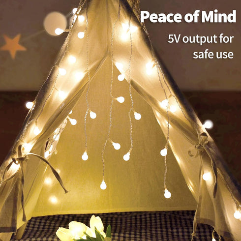 13ft 96 YOLIGHT Fairy Curtain Lights, USB/Battery Powered Ball Icicle Light LED Globe String Hanging Lights for Bedroom