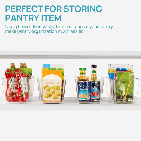Vtopmart Clear Plastic Storage Bins, 6 PCS Pantry Organizer Bins with Handle for Kitchen, Refrigerator, Freezer