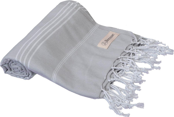 Bersuse Beach Towels Anatolia Collection - Premium Turkish Towel, 100% Cotton, Quick-Dry, Sand-Free, Silver Grey, 37x70
