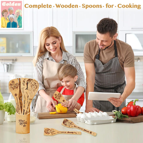 Golden Girls Wooden Spoons for Cooking, 7pcs Bamboo Utensils Gifts for Fans, TV Show Merchandise for Women
