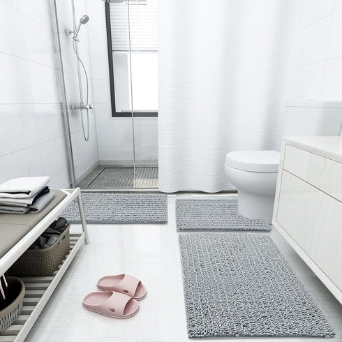 Arotive Chenille Bathroom Rug Mat, Extra Soft Thick Absorbent Shaggy Bath Mats for Bathroom, Light Grey