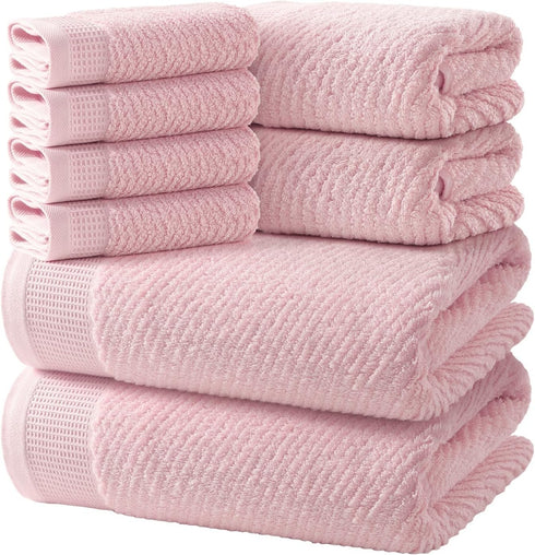 REDKISS Luxury 8-Piece Pink Towel Set, 2 Bath Towels, 2 Hand Towels,