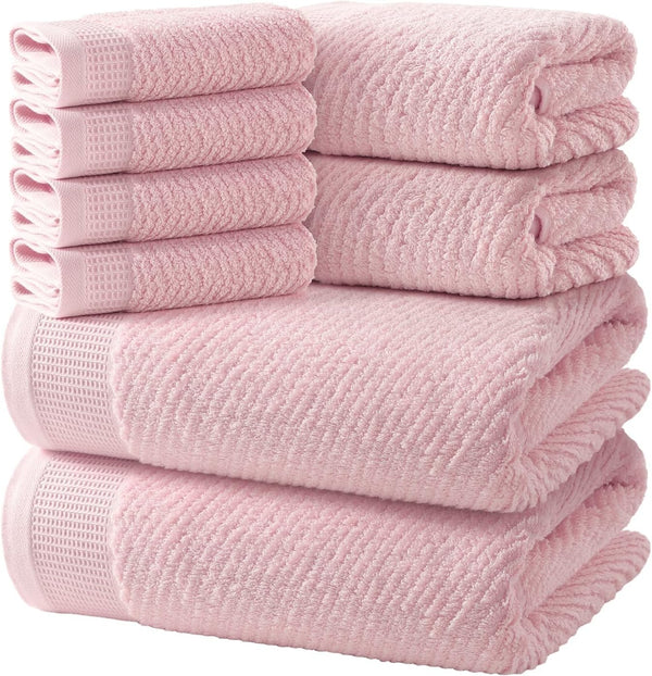 REDKISS Luxury 8-Piece Pink Towel Set, 2 Bath Towels, 2 Hand Towels,