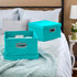 Household Essentials Fabric Storage Boxes, Aqua, with Lids and Handles