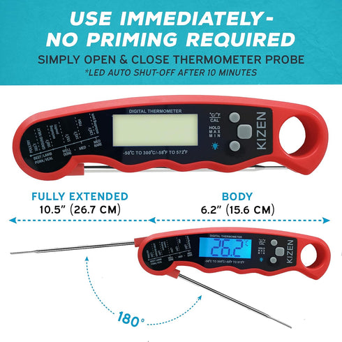 KIZEN Instant Read Meat Thermometer Digital, Waterproof Food Thermometer for Cooking, Grill, Oven, BBQ with Backlit