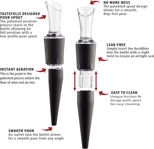 2-Pack Patented Bottle-top Wine Aerator and Pourer - 100% MADE IN THE USA