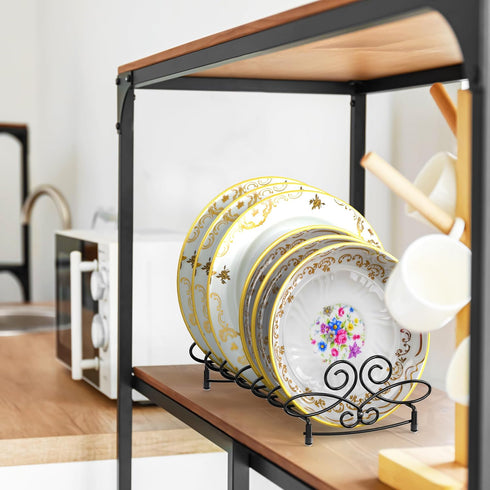 Simple Houseware Vertical Plate Stand Holder, 6-Compartment Dish Rack with Elegant Wire Design, Black Organizer