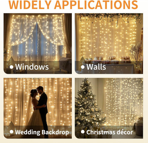Patioman 200 9.8 6.6 Fairy Curtain Lights, LED Upgraded Tangle-Free Hanging Lights with Remote, USB Plug in String