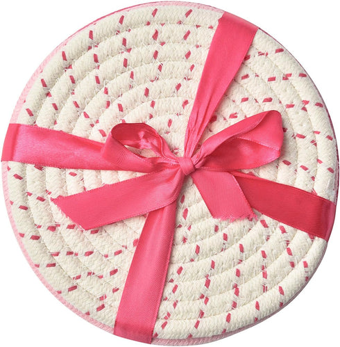 Kitchen Potholders Set, 100% Pure Cotton Thread Weave, Set of 3 Stylish Coasters, Hot Pads, 7 Inches, Pink