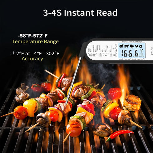 Digital Meat Food Thermometer - Instant Read Cooking Thermometer, Backlight, Built-in Magnet, Foldable Probe