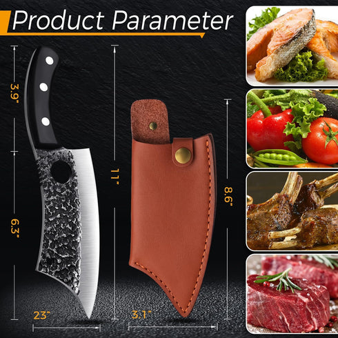 ROCOCO 6.3" Cleaver Butcher Knife, Full Tang with Sheath, Ideal for Home Outdoor BBQ Camping, Great Gift Idea