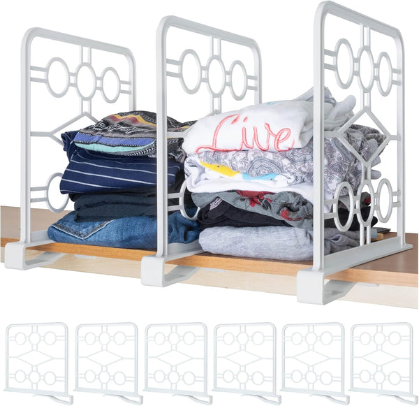 Premium Set of 6 Shelf Dividers, Closet Organizer for Clutter-Free Spaces with Easy-Clip Attachment for Various Rooms