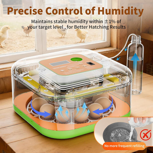 12 Incubator for Hatching Eggs, Temperature and Humidity Control, Automatic and Adjustable Egg Turning & Incubation