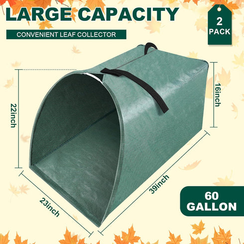 2 Pack 60 Gallon Large Leaf Collector, Dustpan-Style Lawn and Leaf Bags, Collapsible Yard Waste Bags Easy Storage