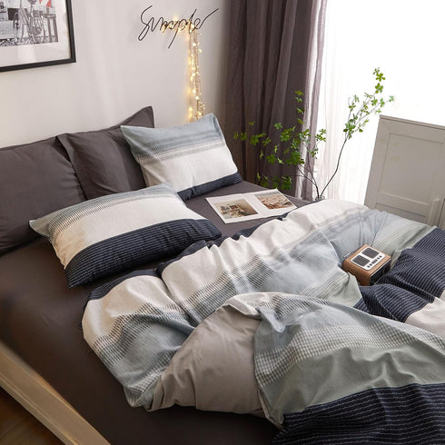 FenDie Standard Pillow Cases Set of 2, Striped Pattern Blue Grey Bed Pillowcases, Queen Size 20x26 Inch