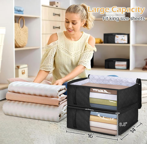 MISSLO Bed Sheet Organizers and Storage Queen/King Size Sheet Folder 4 Pack Linen Closet Organizer with Clear Window Blanket Storage Bags for Bedsheets, Pillow Cases, Towels, Clothes by MISSLO
