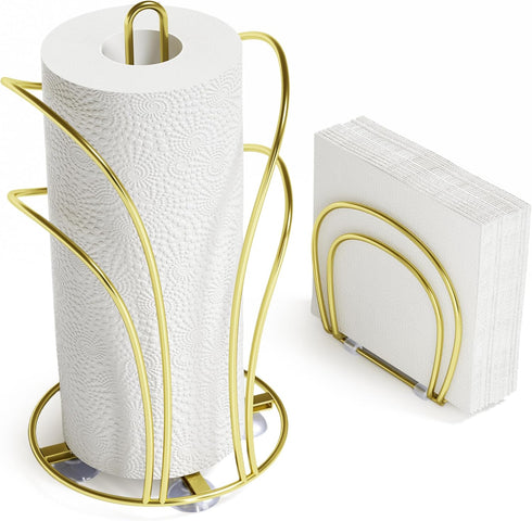 SZQINJI Paper Towel Holder Countertop, Gold Paper Towel Roll Holder with Weighted