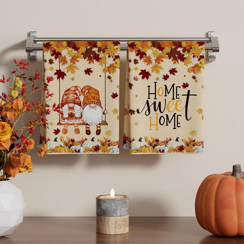 18x26 Inch Set 2 XCHI Fall Pumpkin Gnome Maple Leaves Dish Towels Hand Kitchen Towels Dishcloth Sweet Home Decorations