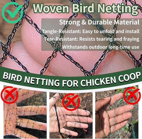 10x50ft 1/2 inch Bird Netting for Chicken Coop Mesh Heavy Duty Chicken Netting Animal Barrier, Poultry Netting Roof