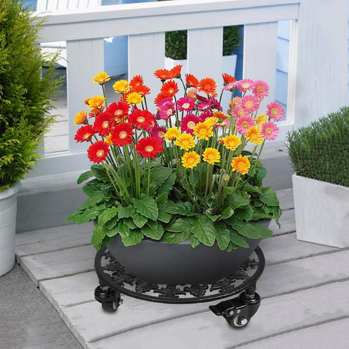 GARGENTOL 1 Pack 11 Inch Rolling Plant Stand with Wheels, Heavy Duty Metal Plant Caddy Wrought Iron Plant Dolly Outdoor