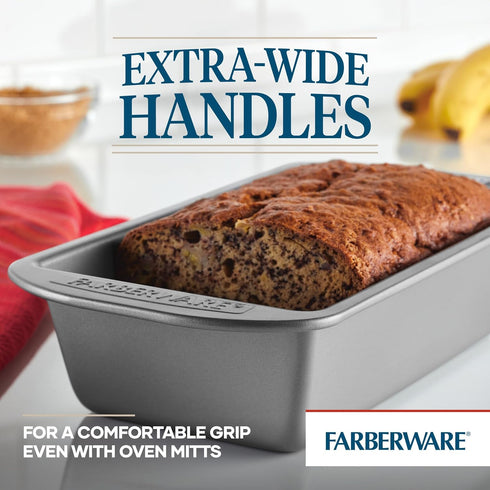 Farberware Nonstick Baking Loaf Pan Set, Two 9-Inch x 5-Inch, Gray