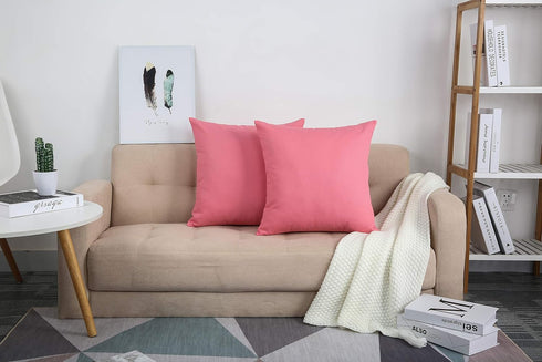 TangDepot Handmade Decorative Solid 100% Cotton Canvas Throw Pillow Covers - 2 Pieces, 16"x16", Pink