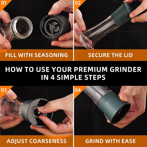 Set 2, 6OZ DAVIMADE Salt and Pepper Grinder of Stone Blue Manual Spice Mills with Adjustable Coarseness, Refillable